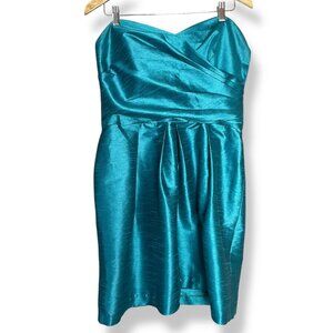 Alfred Sung Bridesmaid Dress Short Strapless Sz 16 Niagara Teal Blue Prom Formal